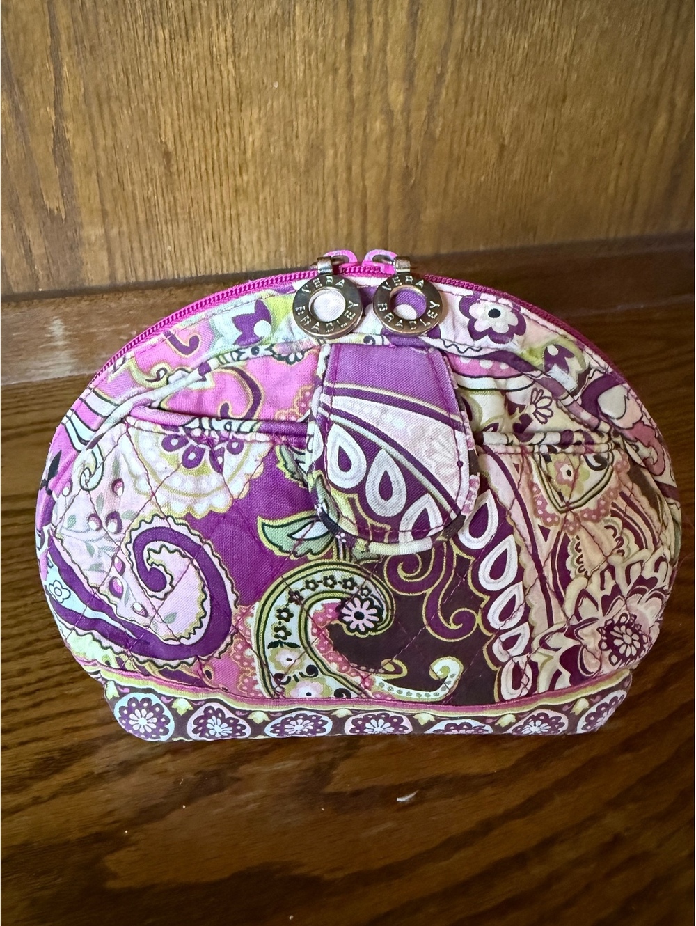 Vera Bradley Purple Paisley Cosmetic Bag Quilted Travel Case Dome Pouch
